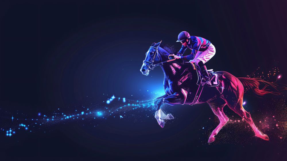 man-riding-horse-with-purple-light-his-face